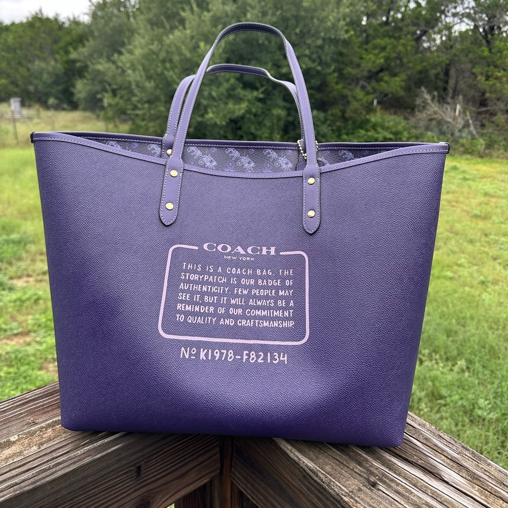 Reversible City Coach Purple Leather Tote